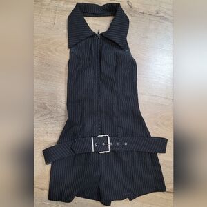 Black Pinstripe Dress with Belt